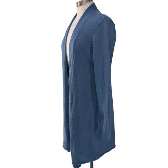 Chicos Size 1 US 8 M Open Front Cardigan Sweater Blue Cotton Blend TINY FLAW - Picture 4 of 16